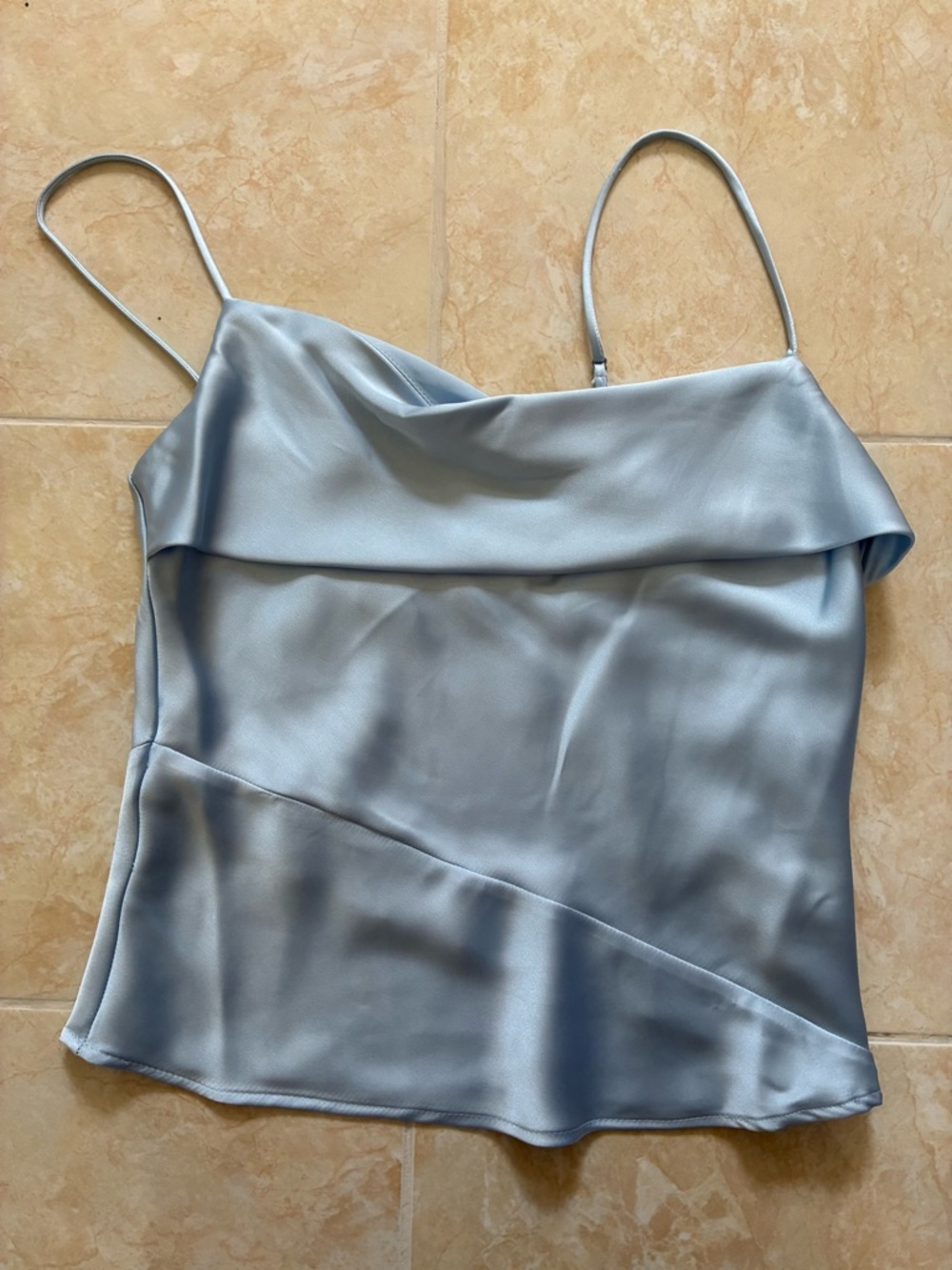 NEW Zara Pale Blue Satin Cowl Neck Spaghetti Strap Tank